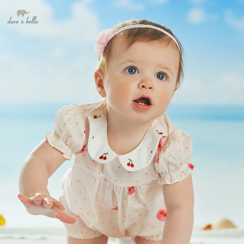 

Dave Bella Girl Baby Bodysuit Turn-Down Collar Cherry Print Baby Girl Clothes Cotton Clothes For Newborns DB2221422