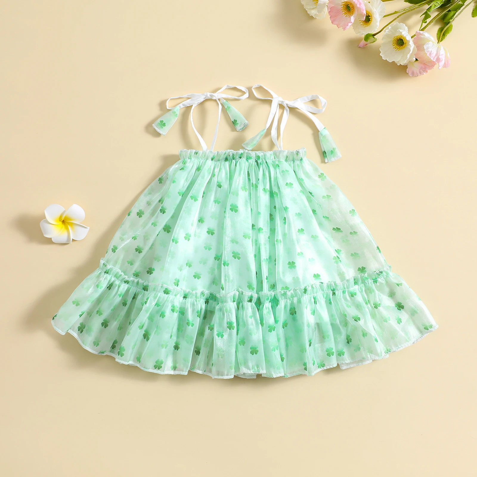 

Летнее платье без рукавов, с круглым вырезом и принтом клевера, на возраст 0-3 года