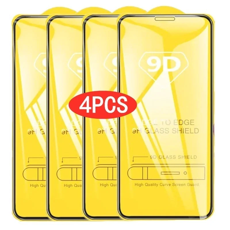 

4PCS 9D Screen Protector Tempered Glass for IPhone 14 13 12 11 Pro Max Full Cover Protective Glass for IPhone X XR XS Max 7 8 6S