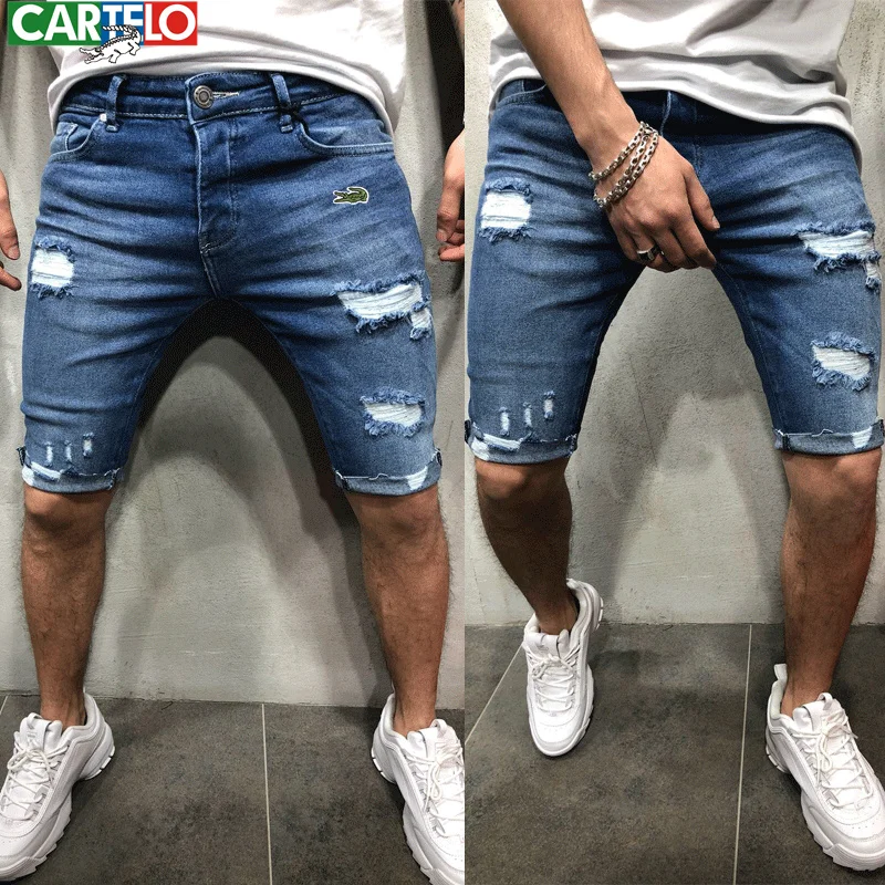 CARTELO Fashion 2023 Men Stretch Short Jeans Fashion Casual Slim Fit High Quality Elastic Denim Shorts Male Hole Out Short Jeans