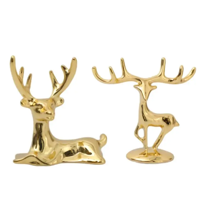 

Reindeer FigurinePair Nordic Style Elk Electroplating Sitting Standing Deer Statues Creative Craft Elk Figurines Ornaments