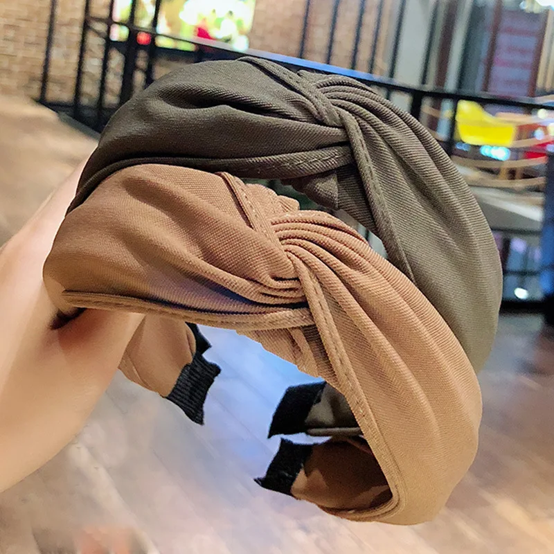

Solid Color Cloth Cross Hairband Headband Turban for Women Lady Wide Plastic Hair Hoop Bezel Hair Bands Accessories