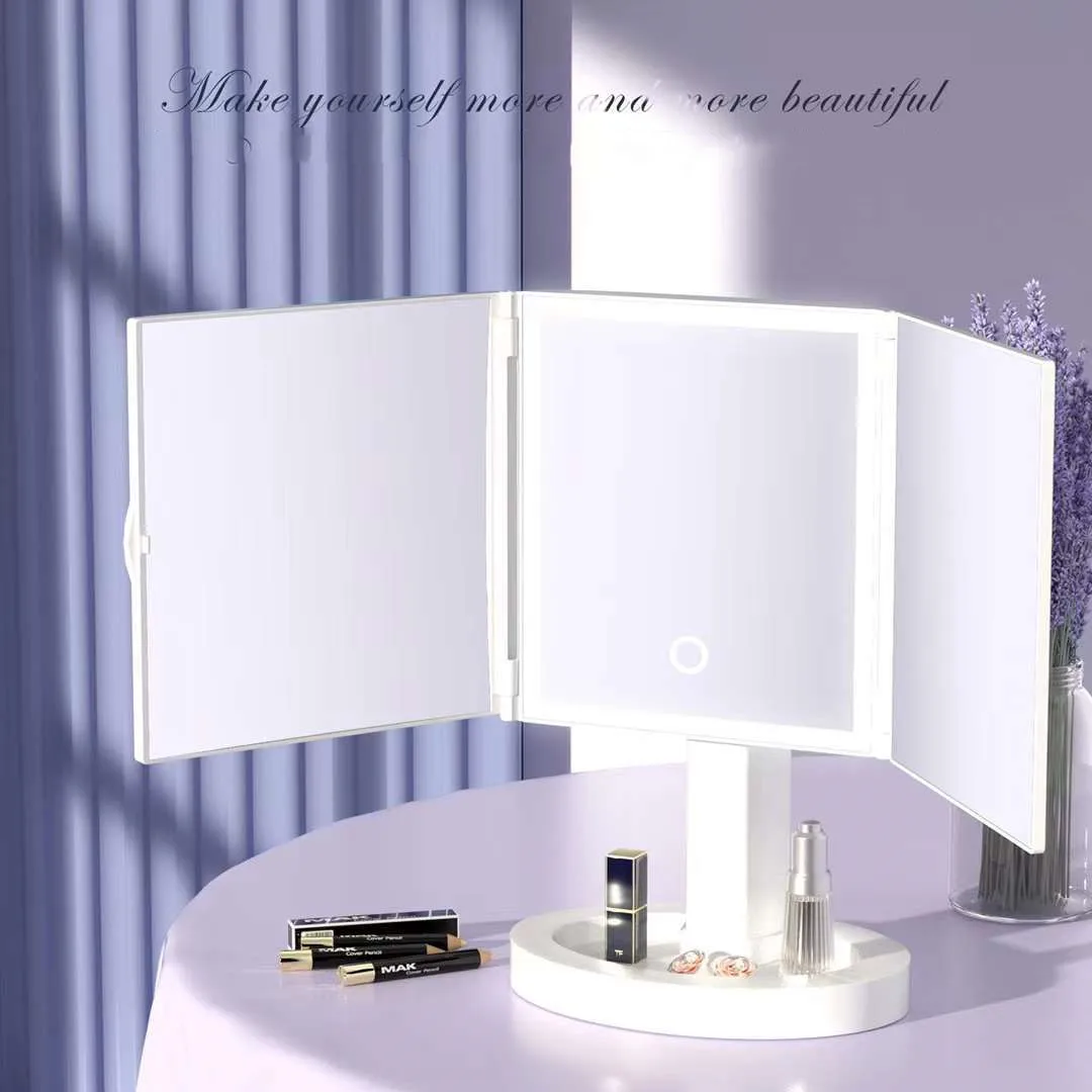 

Portable LED Light Makeup Mirror Vanity Lights Compact Make Up Pocket Mirrors Vanity Cosmetic Hand Folding Led Mirror Lamp Gift