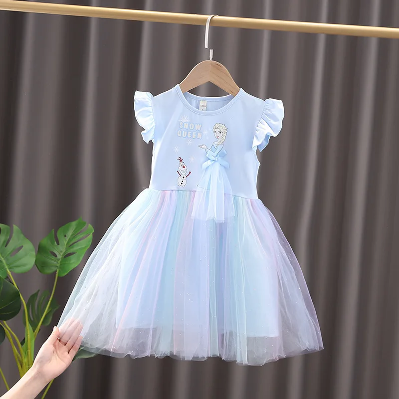 Girls Dress Cartoon 2023 Summer Frozen Fashion Children's Elsa Princess Baby Girl Toddler Short Sleeve Cute Party Dresses 3-9Y images - 6