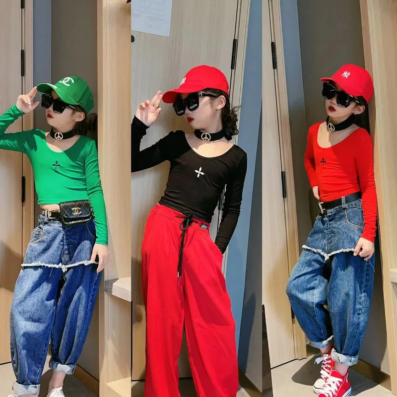 

Girls T-shirt slim stretch long-sleeved foreign style 2022 spring new middle-aged children's bottoming shirt