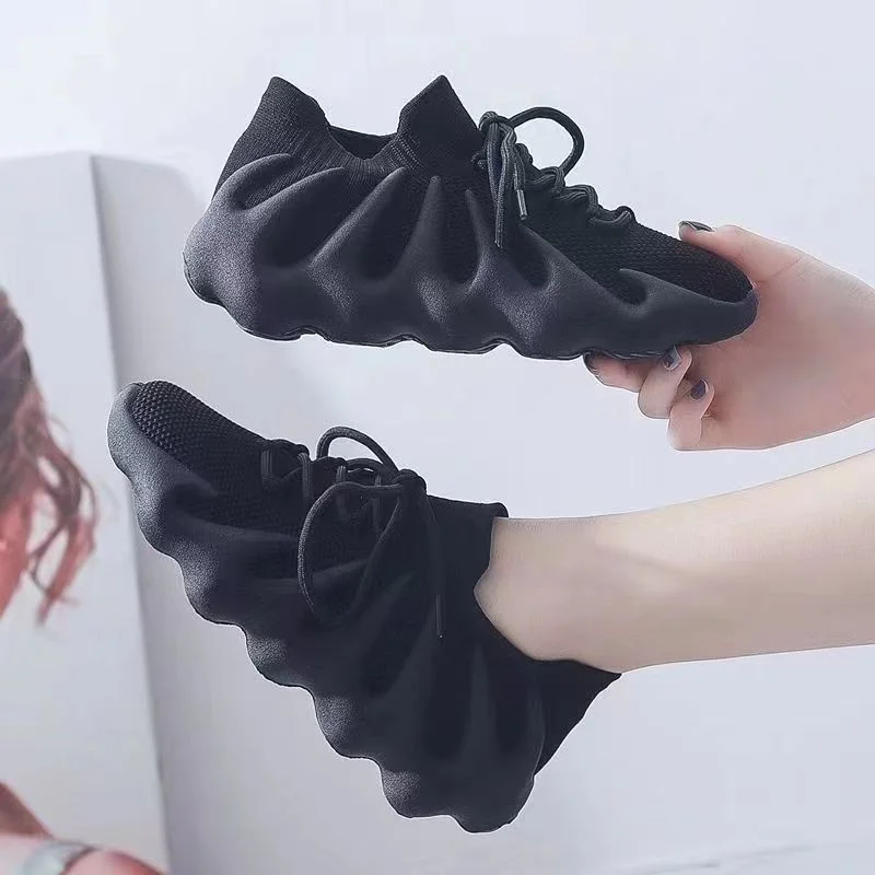 New Women Shoes Spring Summer Breathable Knit Sneakers Fashion Casual Sport Running Shoes Girl Lace-up Comfortable Trainers