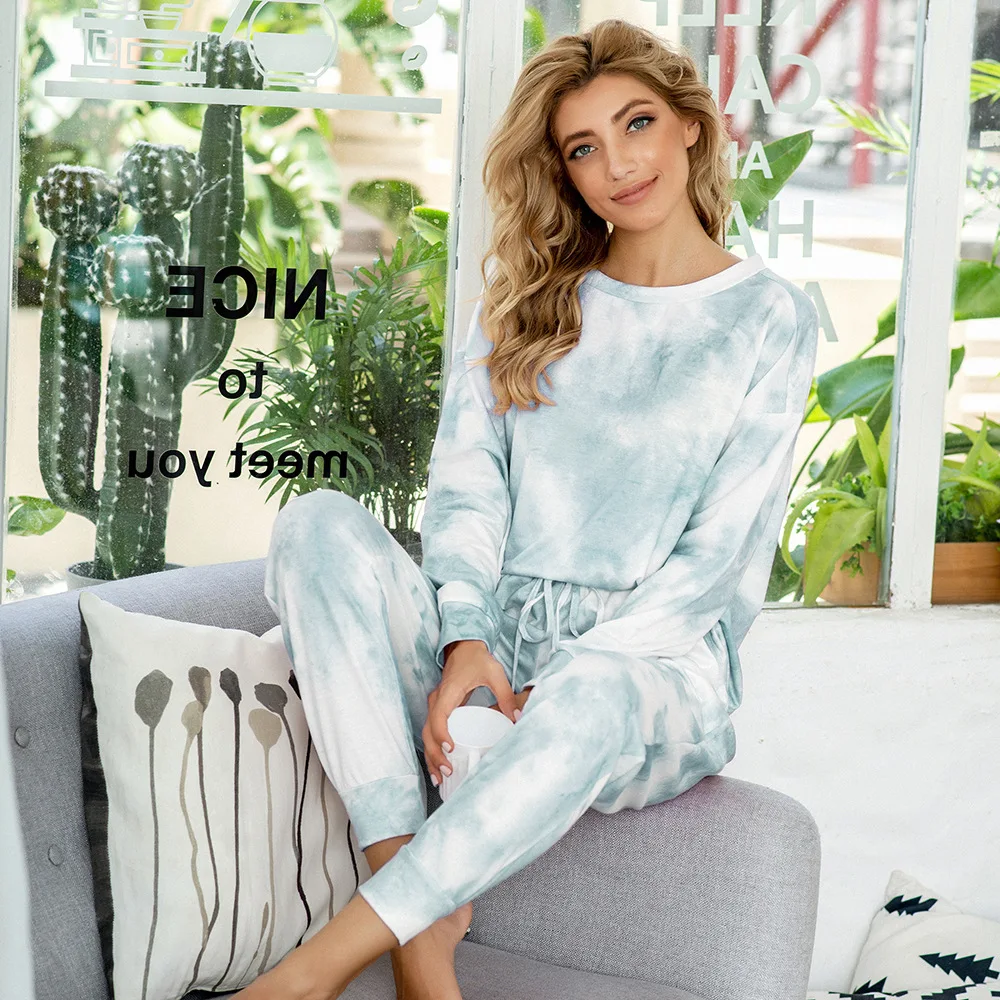 New Casual Tie-dye Printed Pajamas Fall/winter Long-sleeved Home Wear Pijamas Women Pajamas for Women Sleep Tops Night Gown