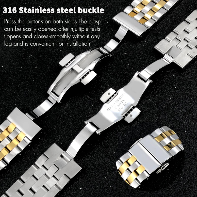 Фото 22 мм высококачественная нержавеющая сталь для MiDO BARONCELLI M8690 серии, серебристый, розовое золото, водонепроницаемый ремешок для часов с изогнутым концом №3