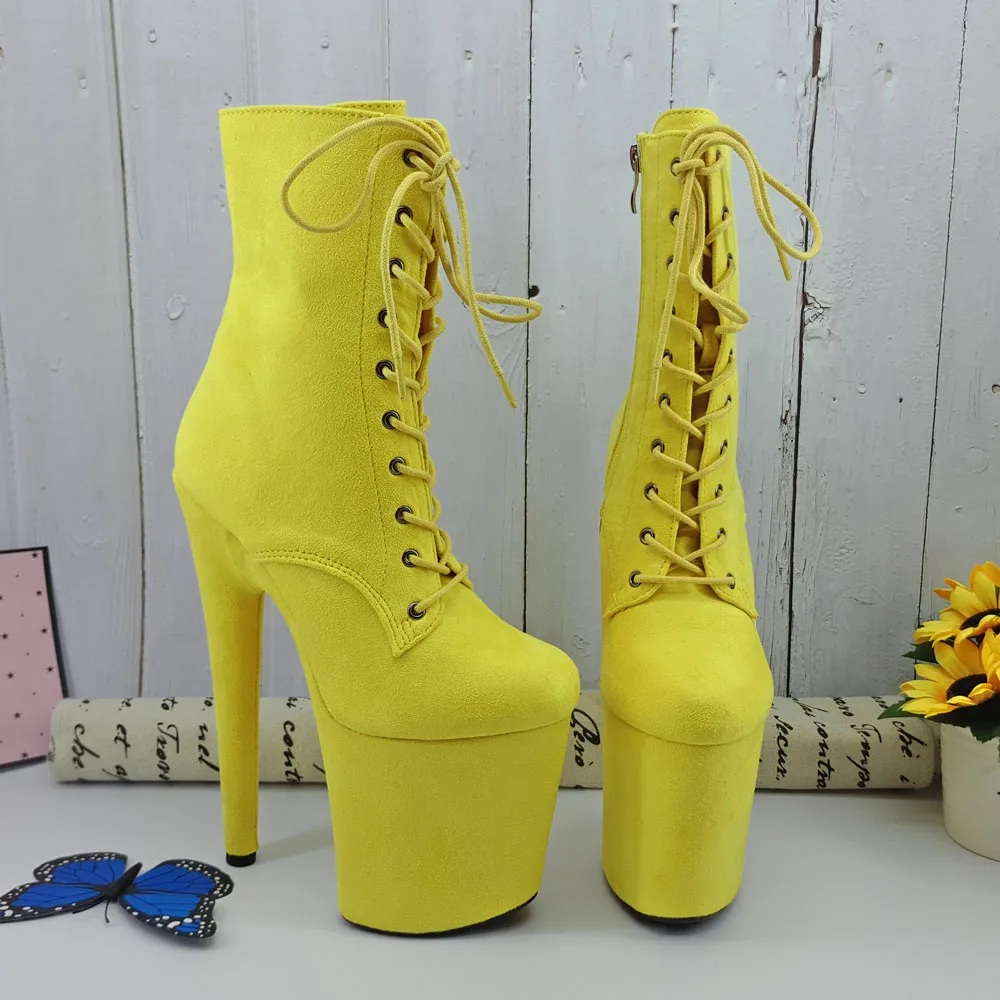 Leecabe Yellow Suede 20CM/8inches Pole dancing shoes High Heel platform Boots closed toe Pole Dance booties