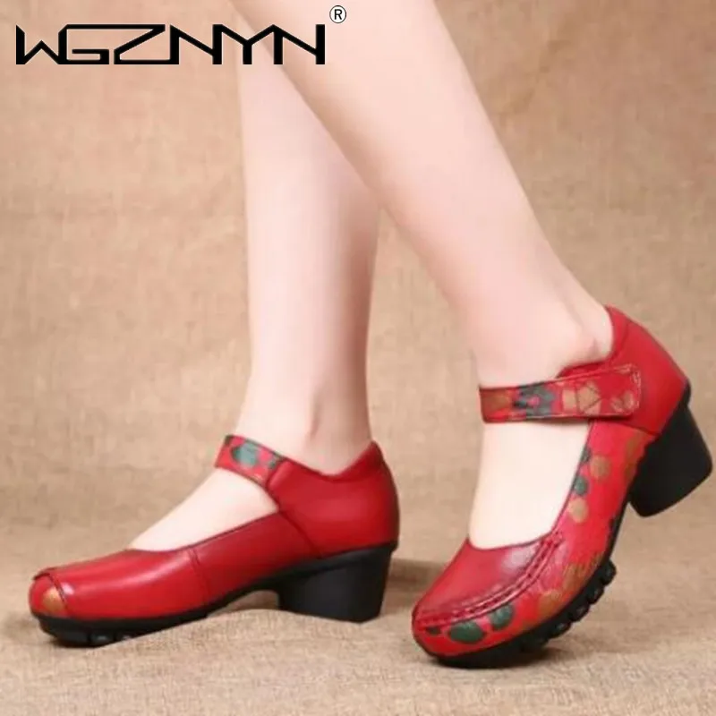 

Женские туфли из натуральной кожи, туфли-лодочки ручной работы на платформе и Высоком толстом каблуке, туфли на танкетке из искусственной к...