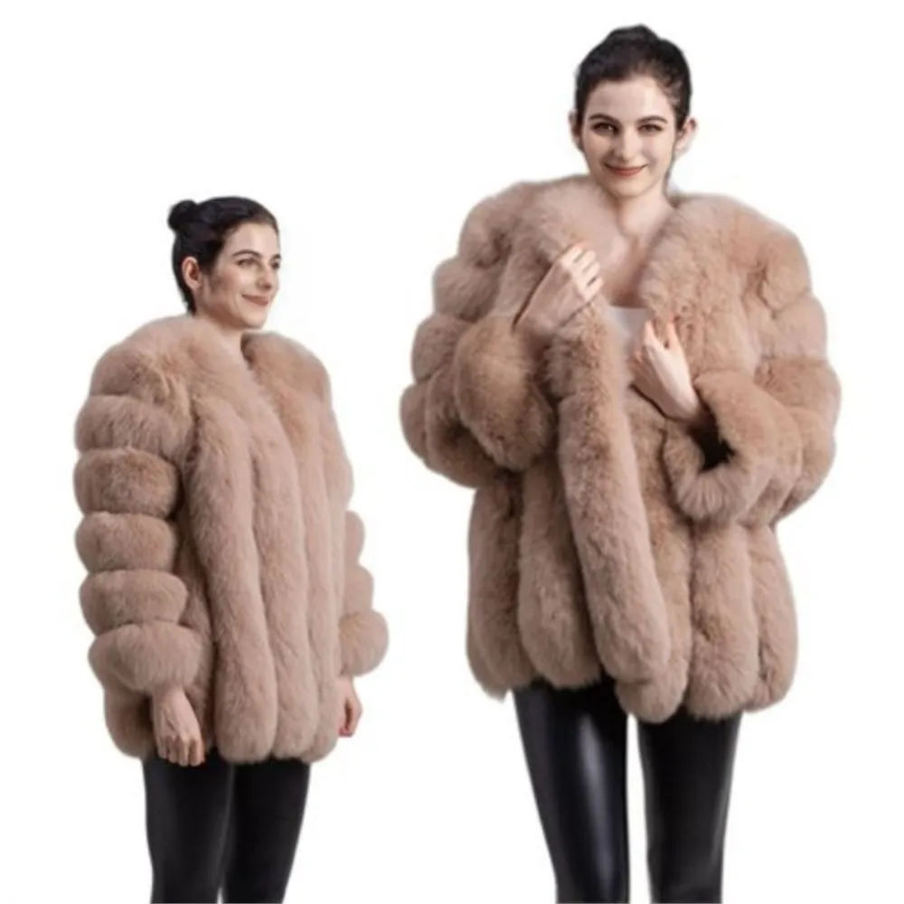 2023 New Women Winter Real Fox Fur Coat Plus Size Thicken Warm Long Sleeve Fur Fashion Ladies Luxury Real Leather Fur Jacket