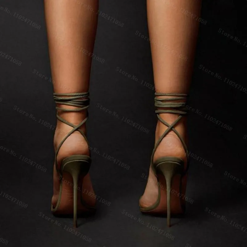 Retro Roman Anke Cross-Tied Strap Pointed Toe Sandals Mixed Color Thin Heels Lace-Up Women Party Hight Heels Summer Shoes