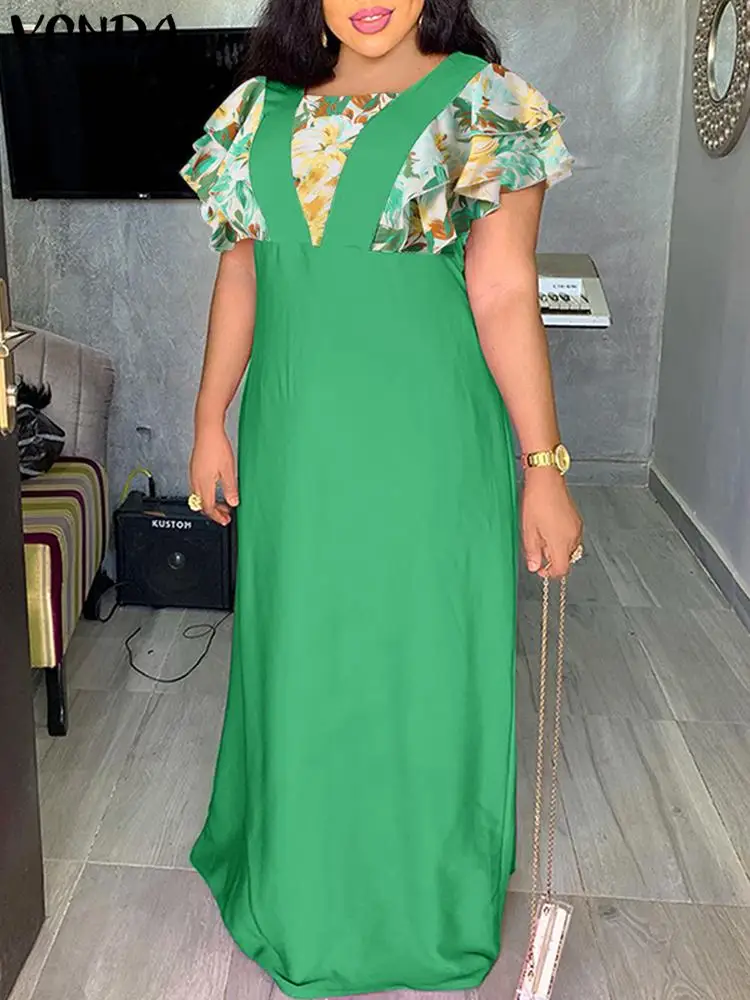 

Женский сарафан-макси VONDA с а-силуэтом, богемное плиссированвечерние, вечернее платье, женское повседневное праздничное платье с цветочным ...