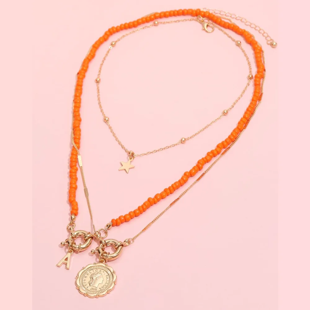 Женское многослойное ожерелье с красными бусинами золотистого цвета - купить по