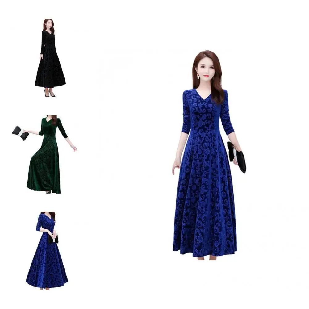 

Princess Dress Printed Ladies Large Hem Pure Color Long Dress Party Dress for Parties