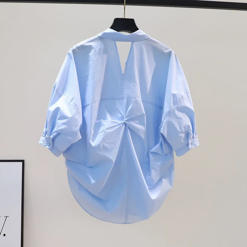 

2023 Women's Blouse White Back Twisted Pleated Chic Long Sleeve Top Piece Loose Oversized Shirt Korean Version Camisas