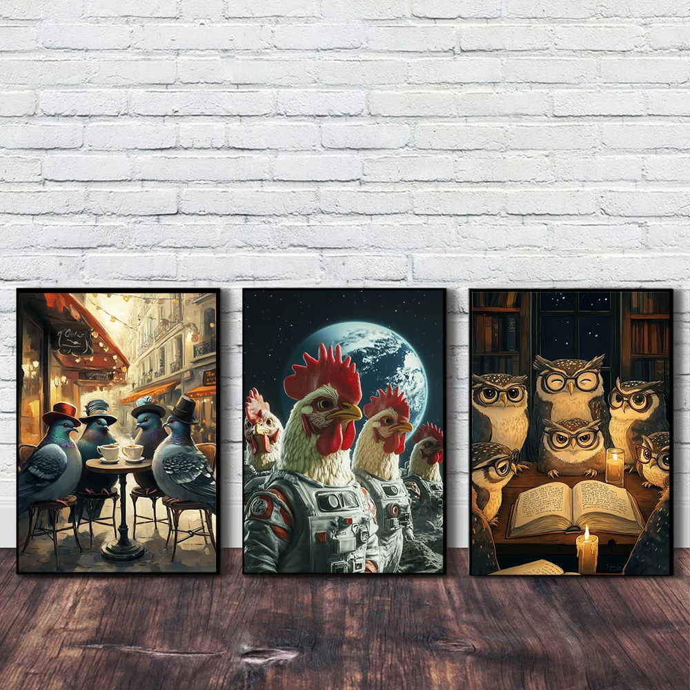 Петух астронавт джентльмен страусиный сок постеры и принты холст живопись