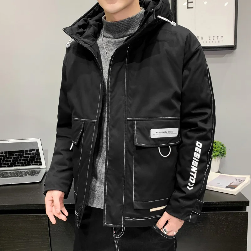 Didiboer Autumn and Winter Men's Hooded Jackets Mens Loose Pockets Parkas Casual Warm Parkas Jacket Cotton Coats Men Clothing