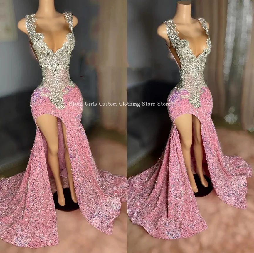 Великолепное длинное платье для выпускного вечера 2024 женщин блестящие розовые