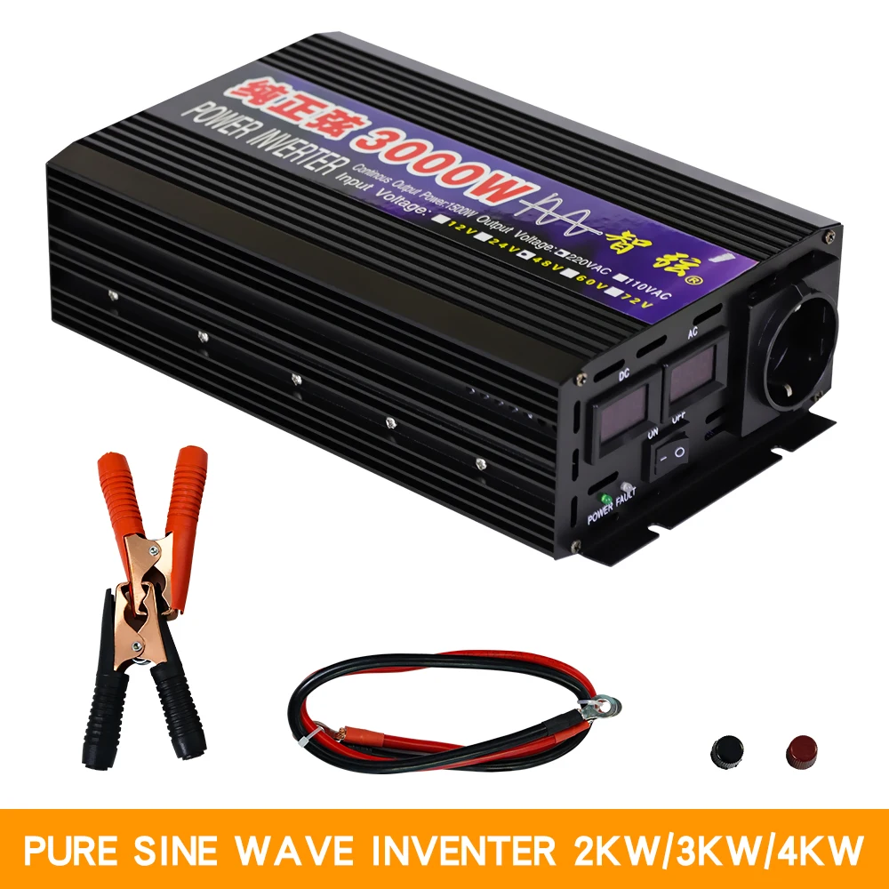 

Pure Sine Wave Inverter 2000W 3000W 4000W W LED Display DC 12V 24V To AC 220V 50/60HZ Converter Solar Car RV Wind Turbine