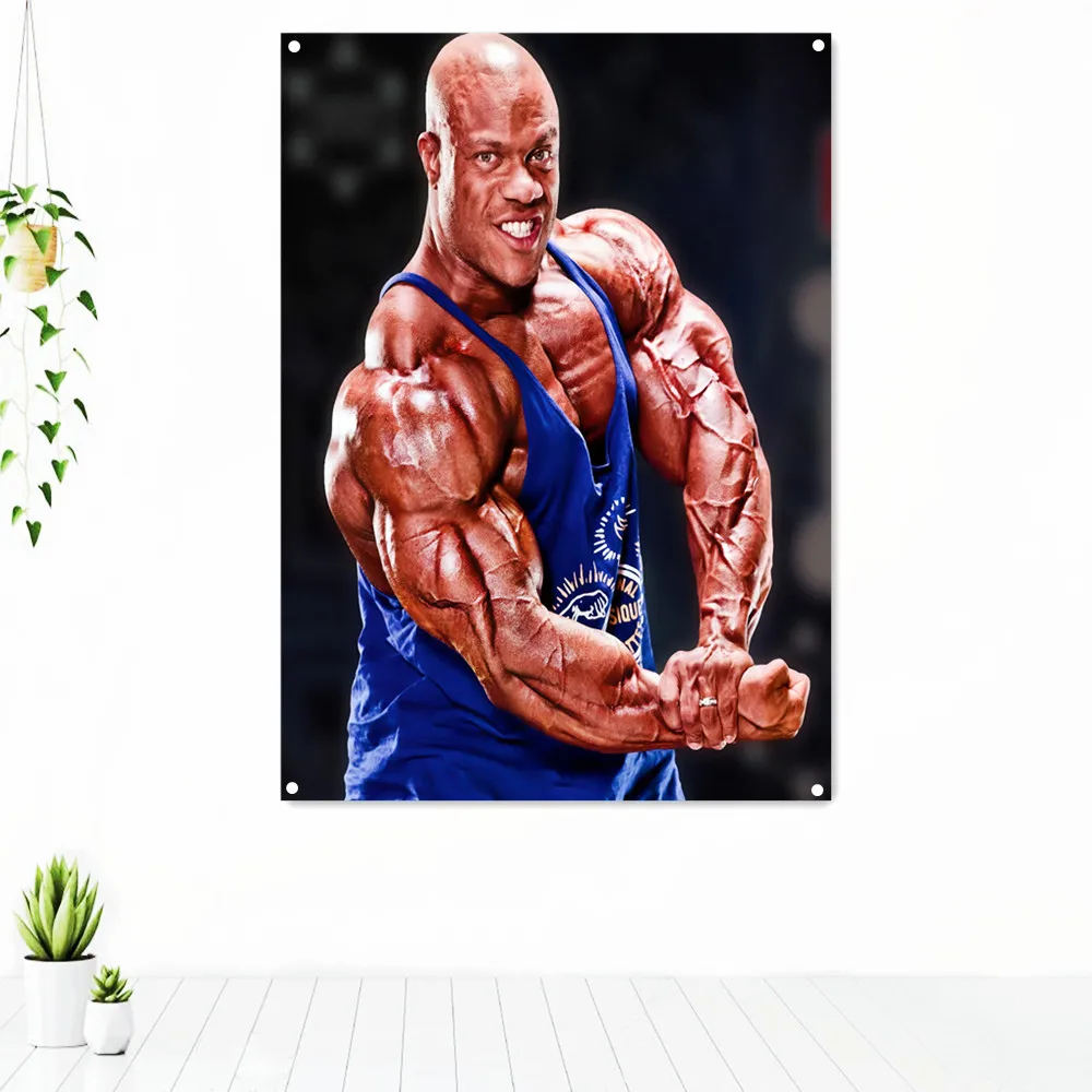 

Bodybuilder showing arm muscles Exercise Motivational Poster Tapestry Gym Wall Hanging Cloth Workout Banner Flag Wall Decoration