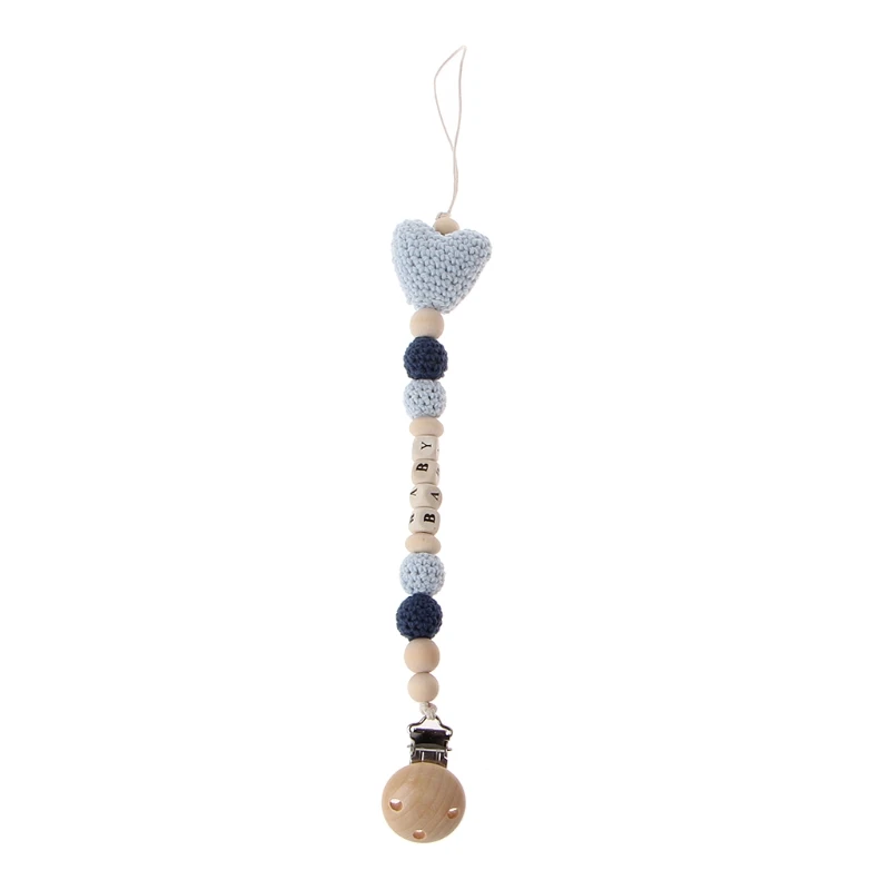

Wooden Pacifier Chain Clips Personalized Dummy Clip Baby Teether with Cute Crochet Heart Nipple Holder Children's Goods