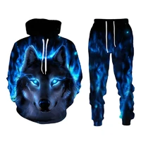 2021 autumn and winter 3d animal ferocious wolf print mens fashion hooded loose sweater sportswear long sleeved plus size suit
