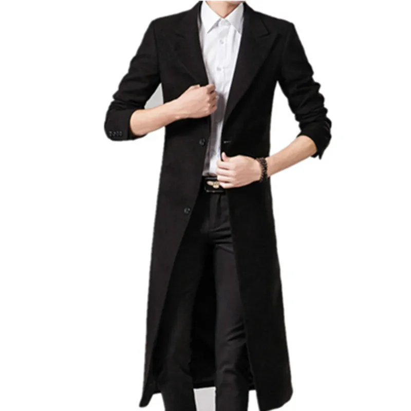 

Men Wool Blends Coats Autumn Winter New Solid Color High Quality Men's Long Wool Coats Black Luxurious Wool Blends Coat Male