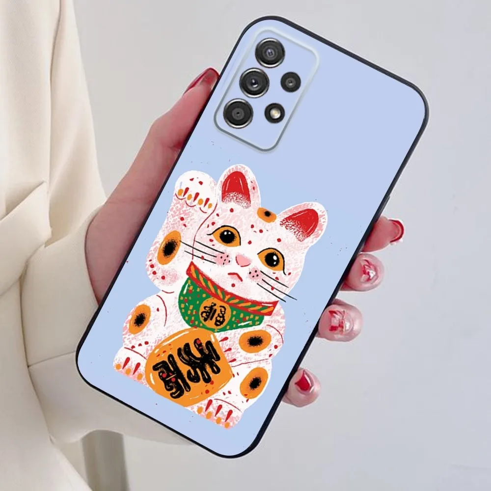 Lucky Cat Phone Case For Samsung S24 S21 S22 S23 S30 Ultra S20 Plus Note 10 9 5G Black soft silicone case