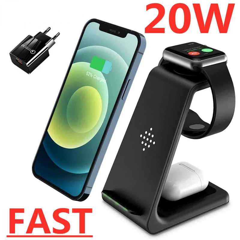 

Wireless Charger Stand For IPhone 13 12 11 Apple Watch Samsung 3 In 1 Qi Fast Charging Dock Station for Airpods Pro IWatch 6