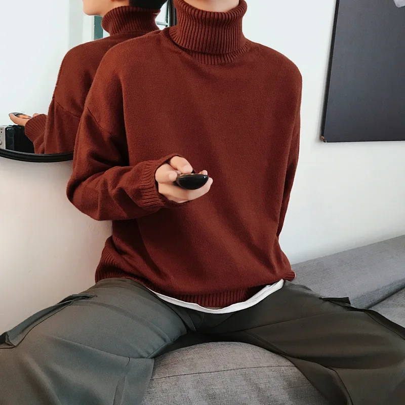 

Новинка 2022, мужской зимний Свободный вязаный свитер, водолазка, топы, однотонный Свитер оверсайз, Мужская модная длинная теплая уличная одежда