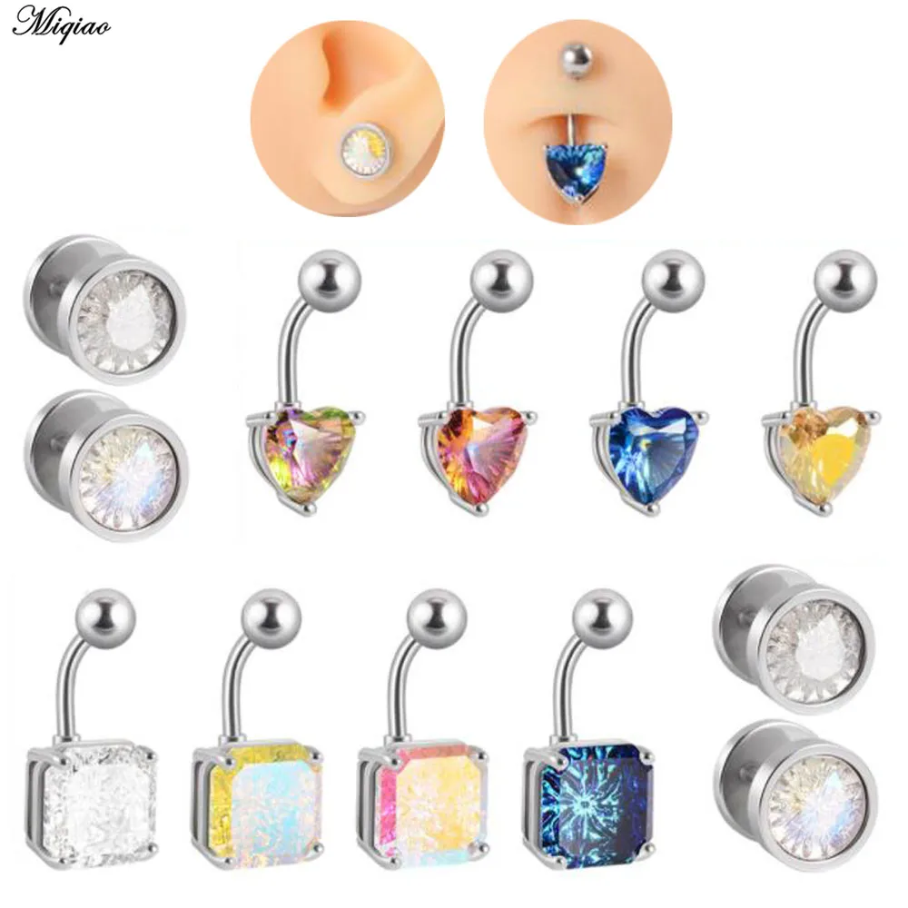 

Miqiao 1pcs 14G Belly Button Ring Navel Piercing Stainless Steel CZ Body Piercing Jewelry 14G