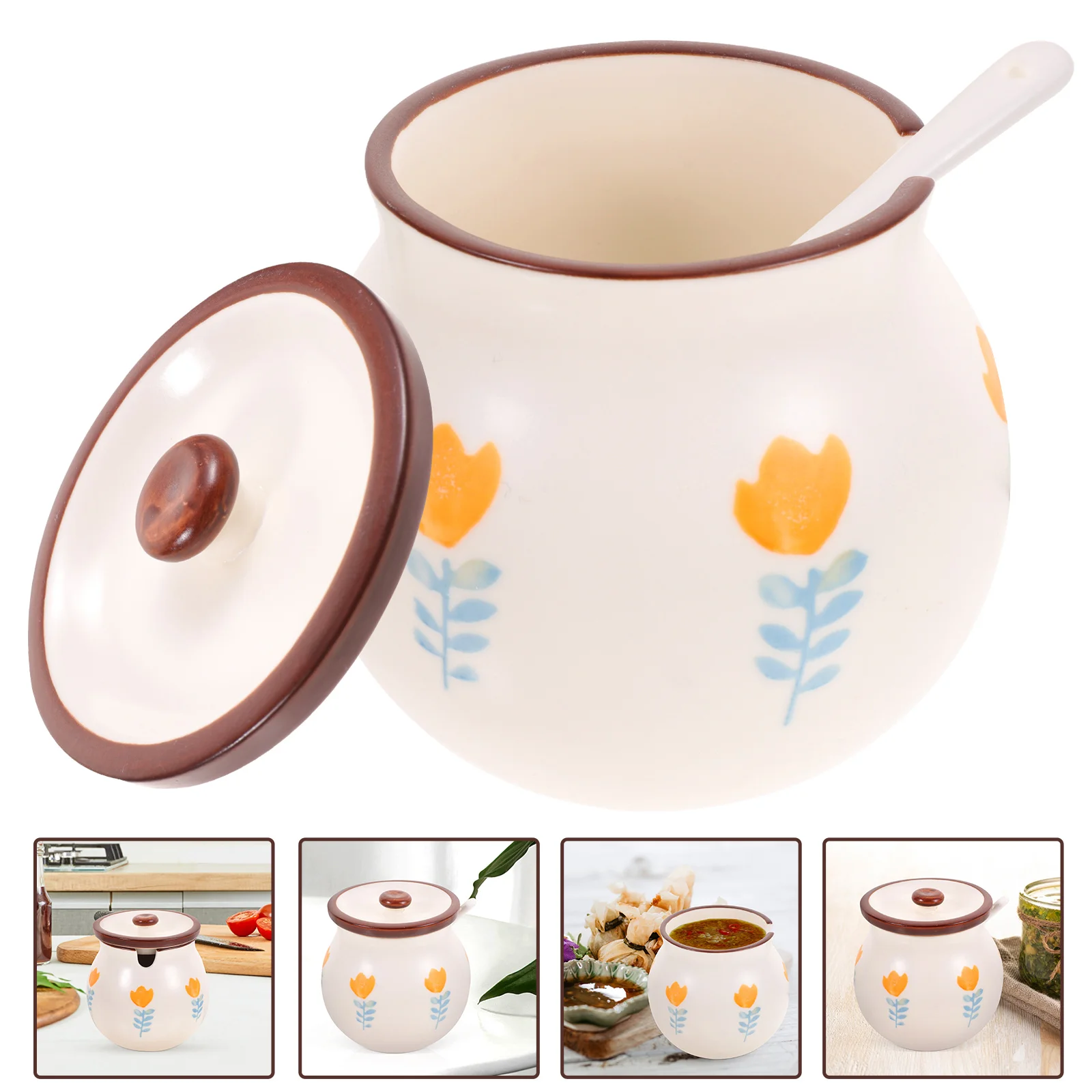 

Container Seasoning Jar Condiment Household Lovelydesktop Ceramic Compact Japanese Adorable Home Accessory