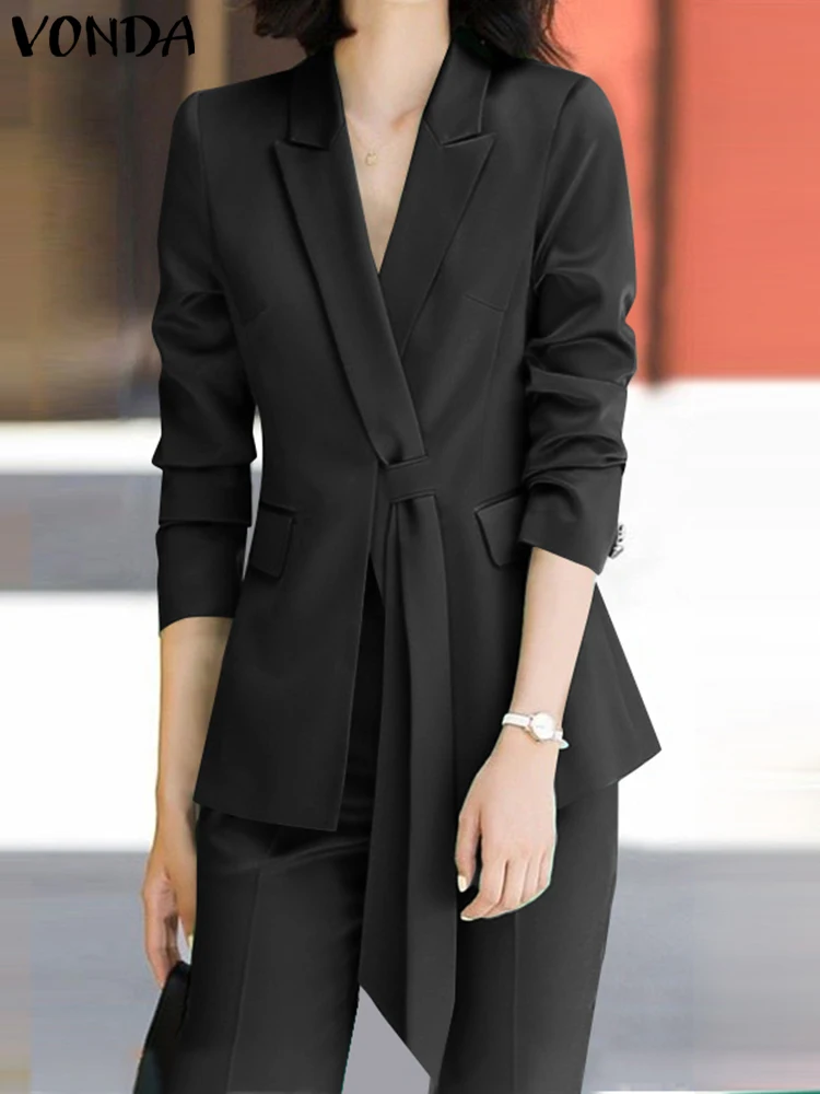 VONDA элегантный модный офисный Женский блейзер 2024 летний однотонный с длинным