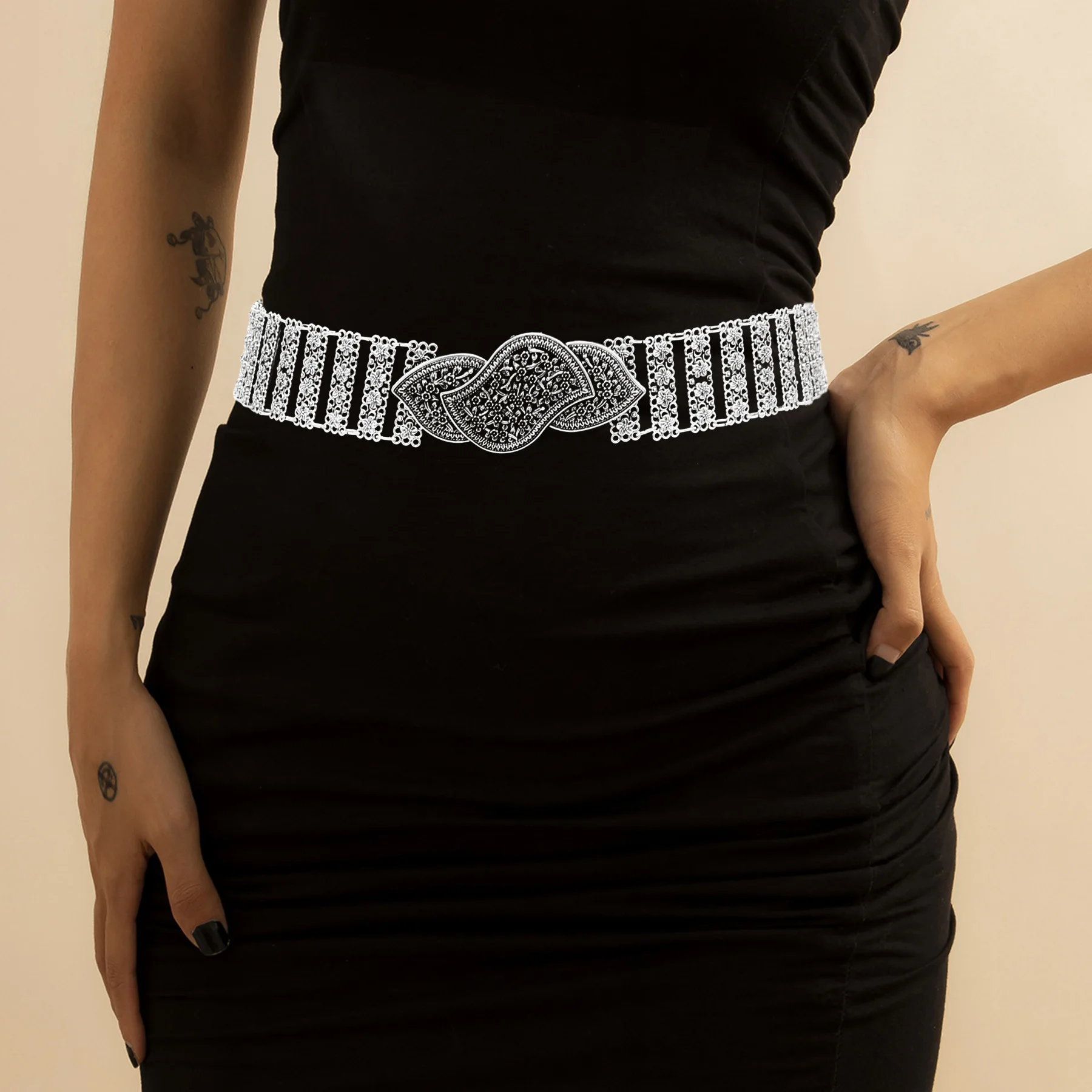 Винтажные серебристые полые цветочные металлические поясные цепочки на живот