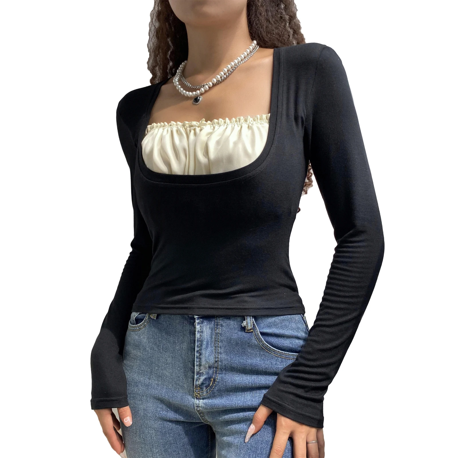 Женские укороченные топы феи одежда в стиле гранж рубашка Y2k футболки с длинным