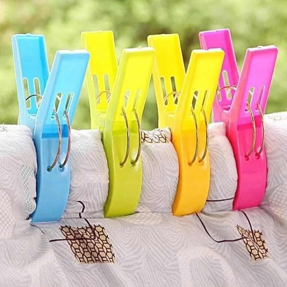 

4Pcs Plastic Quilt Clothes Clips Quilt Pegs for Laundry Sunbed Lounger Sun Clothes Pins Home Organization Bathroom Towel Clips