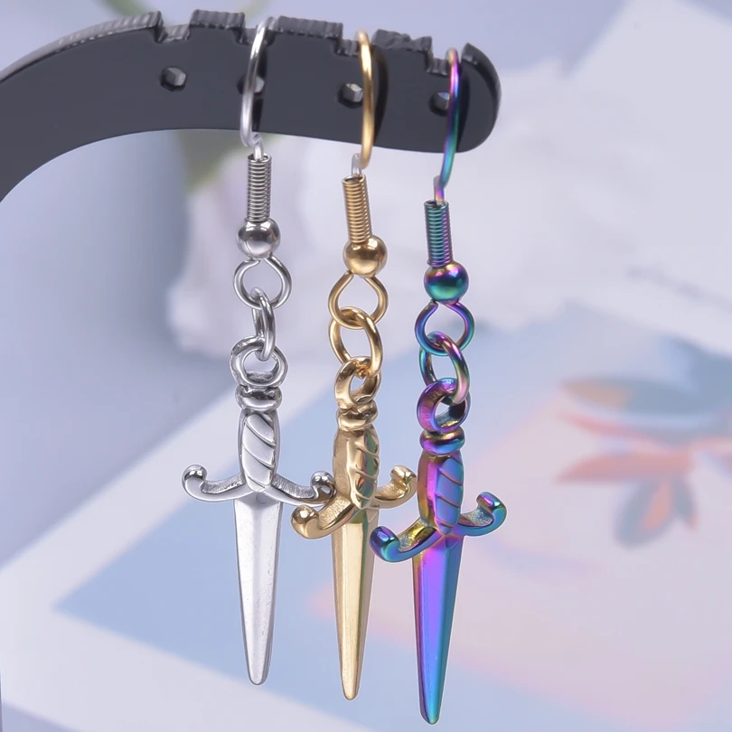 

Metal Dagger Charm Earring Dangle Sword Ear Hooks Piercing Jewelry Stainless Steel Earrings For Women Men Accessories Pendientes