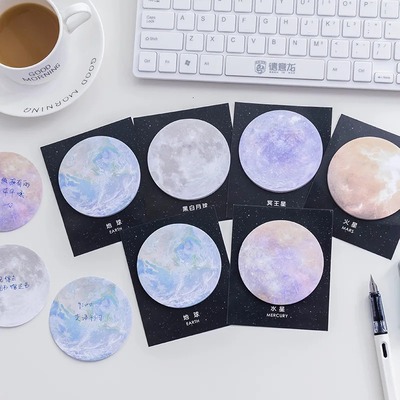 

Creative Planet Series Sticky Notes Round Tearable Memo Pad Kawaii Earth Moon Mars Pluto Note Pad Office School N times Stickers
