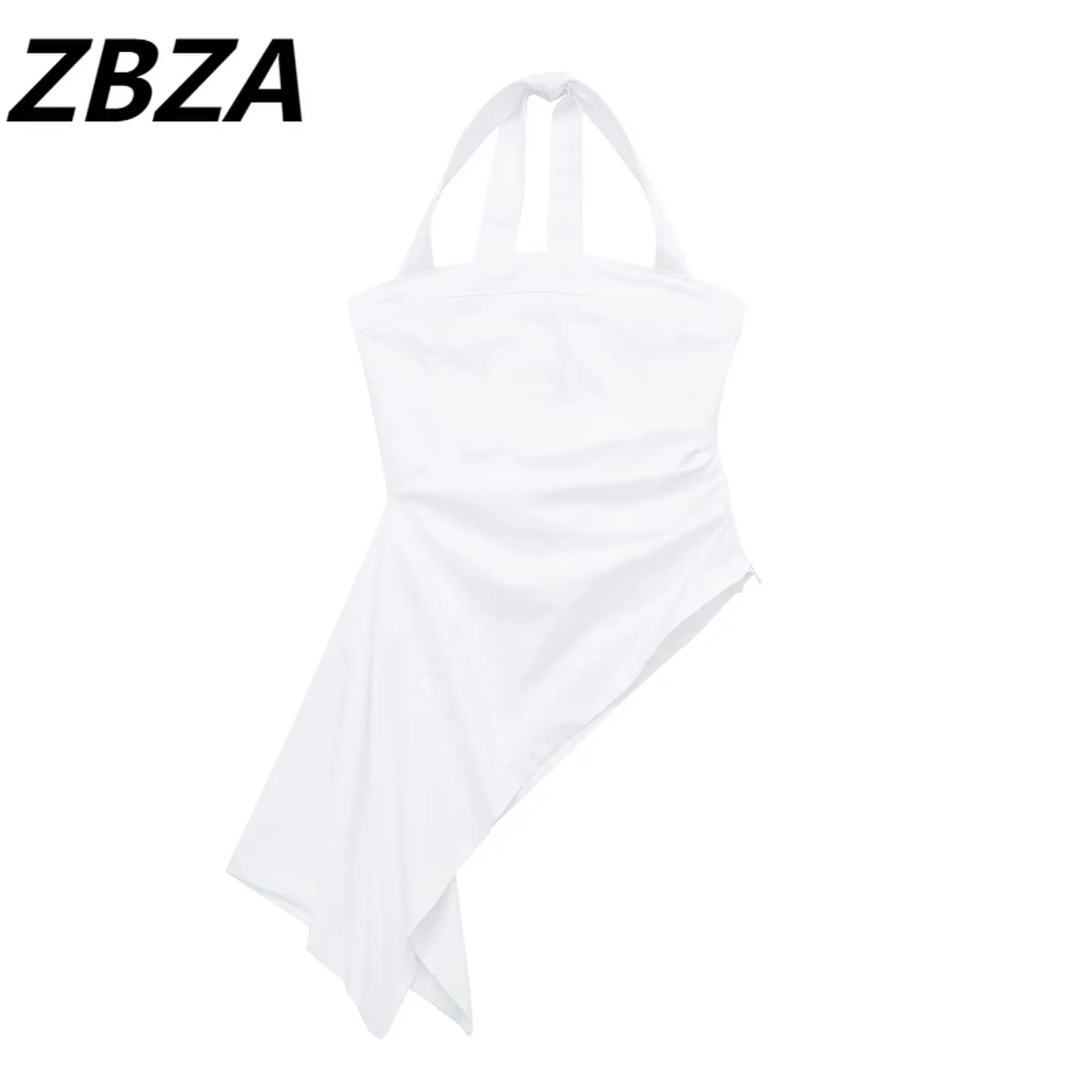 

ZBZA женский 2023 новый модный винтажный летний белый сексуальный без рукавов с открытой спиной ассиметричный женский топ