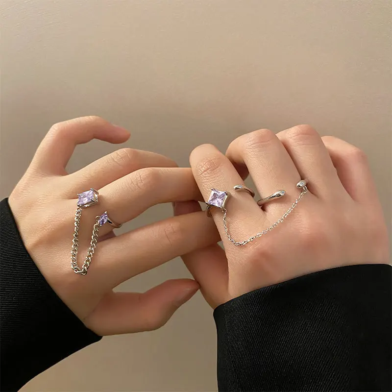 

MODOMA 2022 Vintage Tassel Opening Rings For Women Luxury Purple Zircon Gothic Aesthetic Finger Rings Wedding Engagement Jewelry