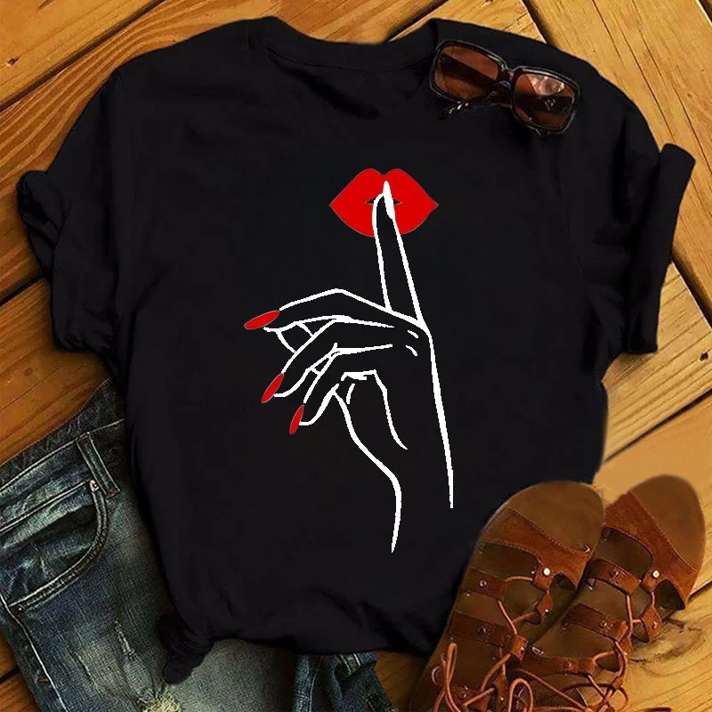 Red Lips Print Tops Tee T Shirt New Women Fashion T-shirt Female Cute Graphic Short Sleeve Tee Shirts Ladies O-neck Tops T-shirt