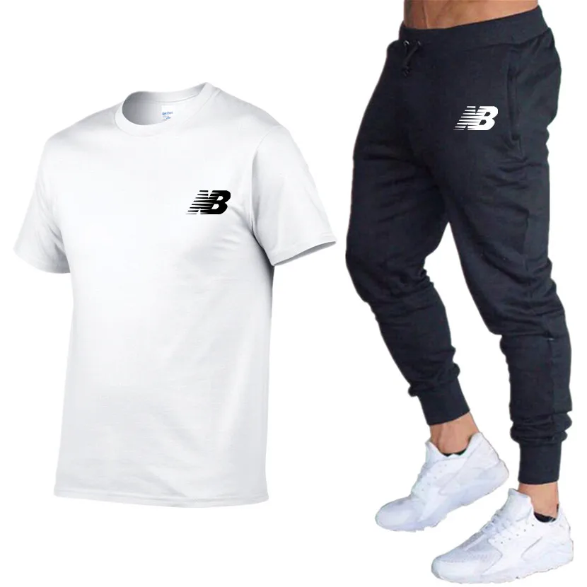 

Костюм спортивный мужской с принтом логотипа, повседневный Модный хлопковый свитшот с короткими рукавами, Мужская футболка и брюки, костюм ...