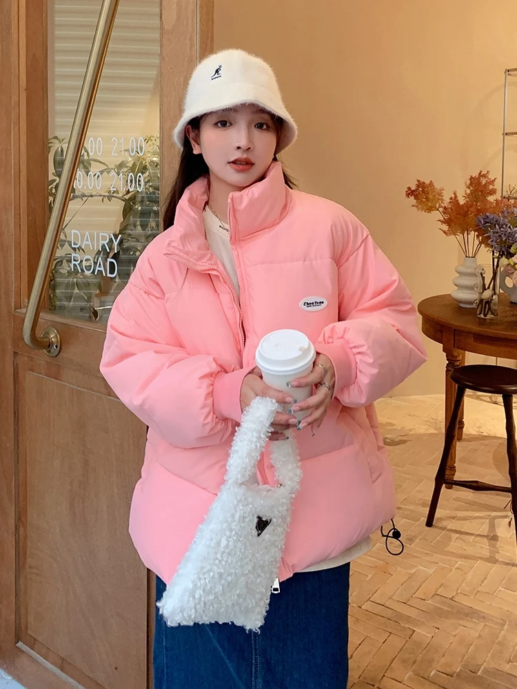 

Women Winter Cotton Padded Jackets Casual Loose Fashion Stand Collar Female Solid Thicken Parkas Warm Clothing