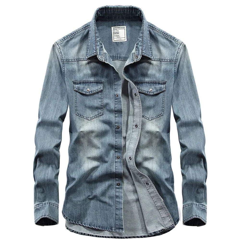 

Men's Casual Denim Shirts Long Sleeve Loose Shirts