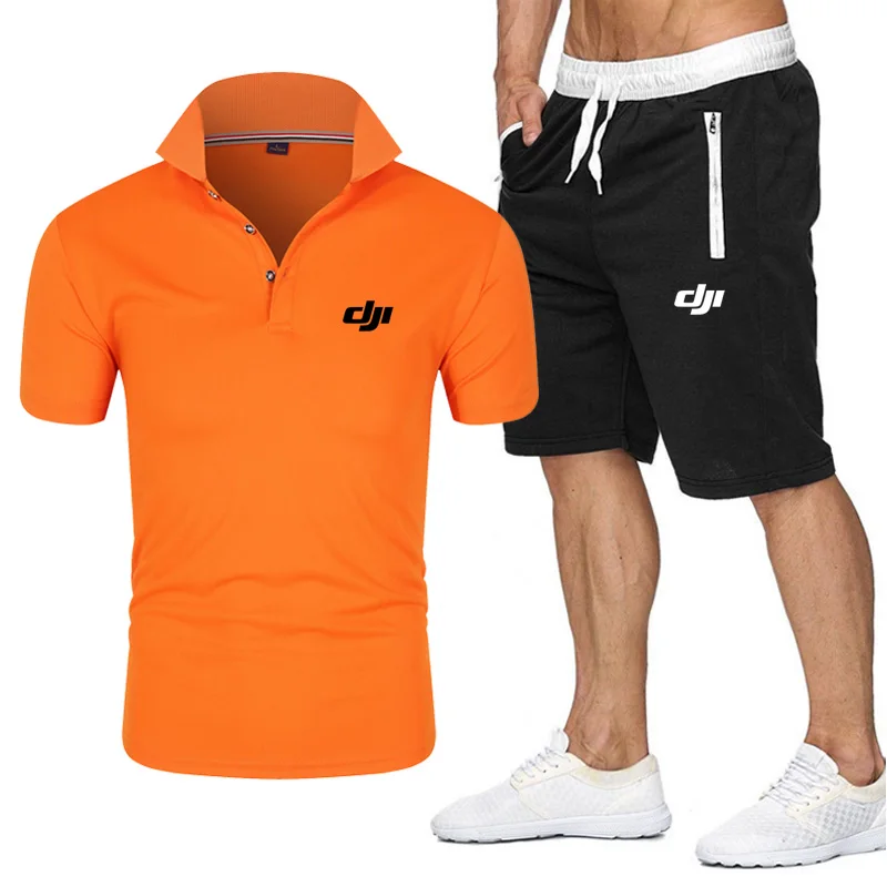 

New Summer DJI Logo Men's Suit Polo Shirts+Pants Two-Piece Men's Polos Sets Casual Sports Suit Fashion Men's Clothing Male Suit