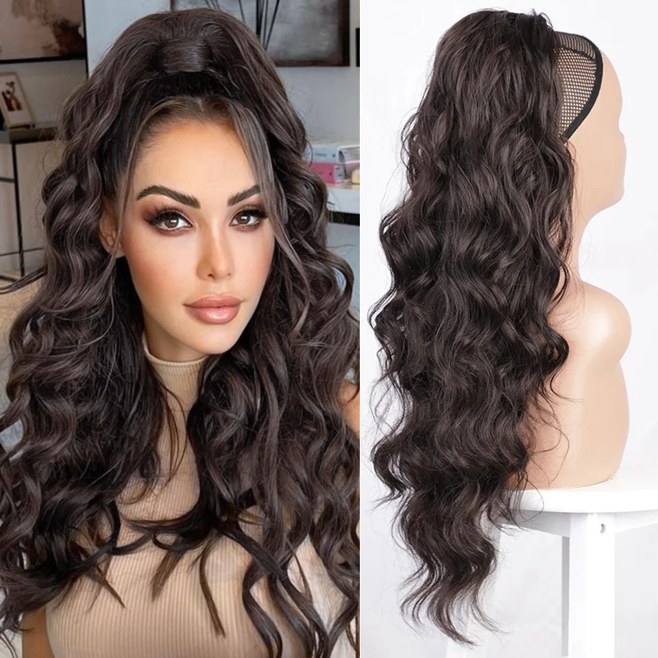 

AISI HAIR Synthetic Long Body Wavy Ponytail Hair Black Ponytail Extension African American for Women Heat Resistant