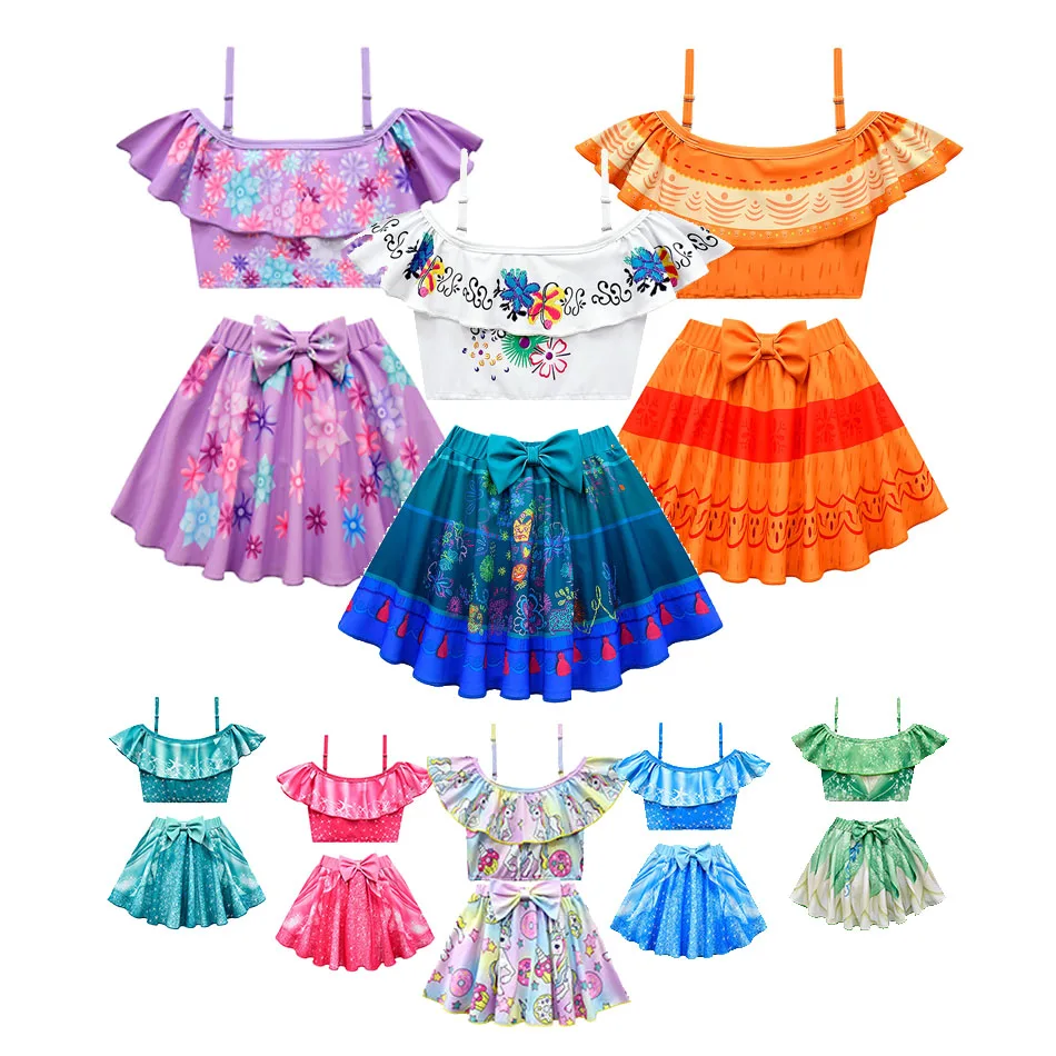 

Summer Unicorn Suit Kid Encanto Costum Mirabell Madridgal Isabe Bikini Swimsuit Girls Holiday Seaside Ruffle Clothing 3-10 Years