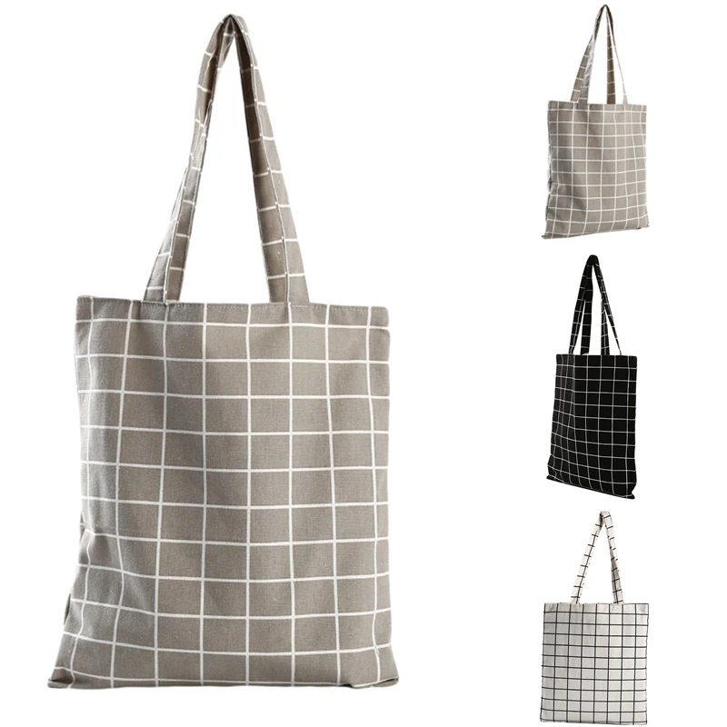 

Холщовая эко-сумка-тоут для покупок, Повседневная Складная Сумочка, вместительный клетчатый холщовый тоут для женщин, женский саквояж