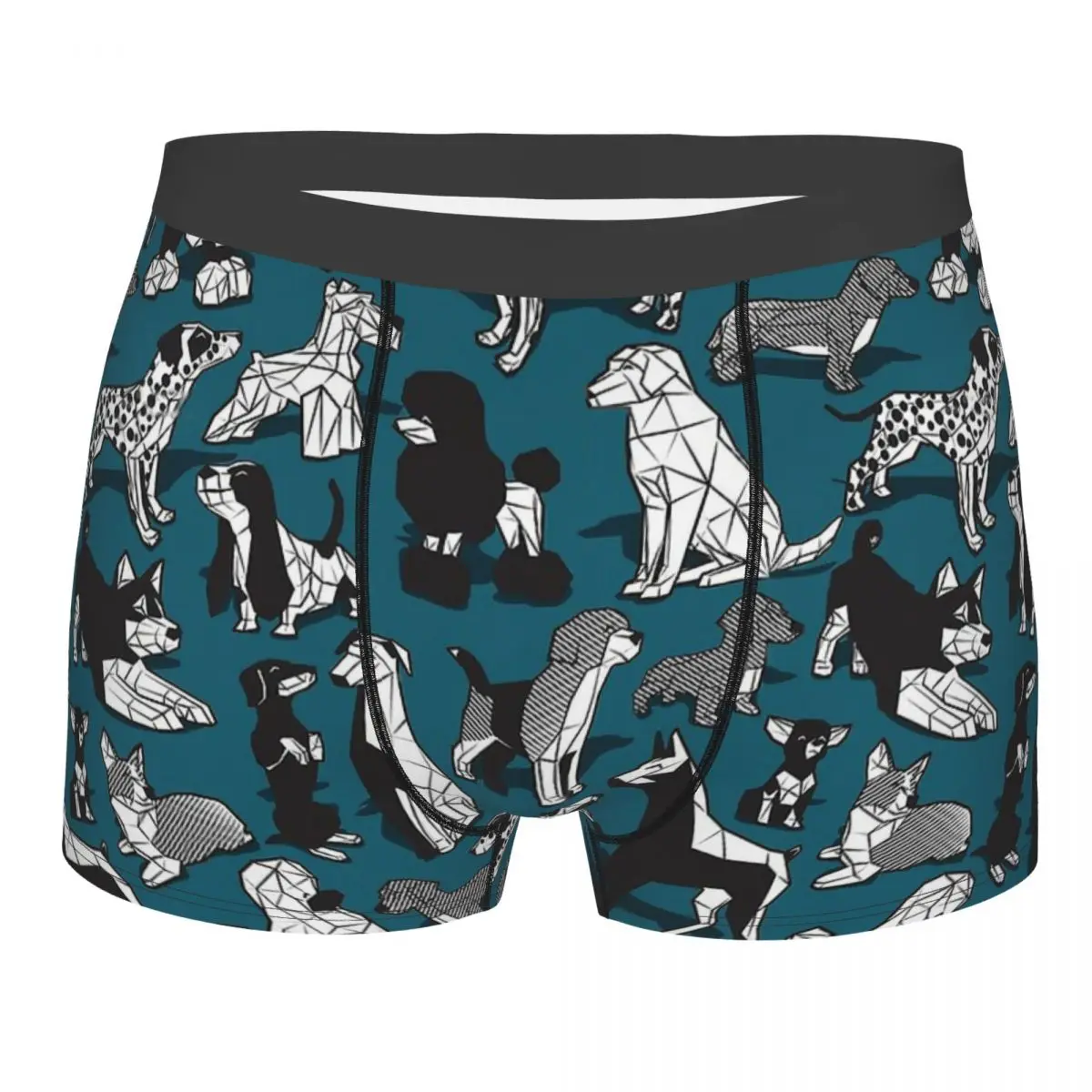 

Geometric Sweet Wet Noses Dark Teal Dogs 3D Three Dimensional Underpants Homme Panties Men's Underwear Print Shorts Boxer Briefs